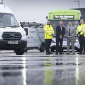 Robert Thorburn, Openreach Scotland's partnership director (second from left), and Graeme Macfarlan, First Bus Scotland's commercial director (second from right). Picture: contributed.