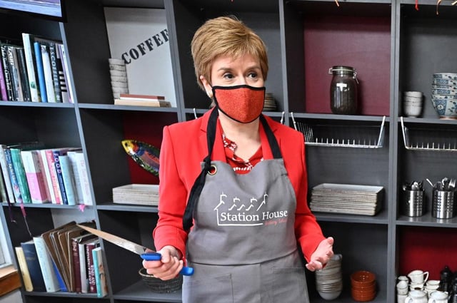 Nicola Sturgeon campaigns in the Station House Café Cookery School in Kirkcudbright. (Photo by Jeff J Mitchell-WPA Pool/Getty Images)