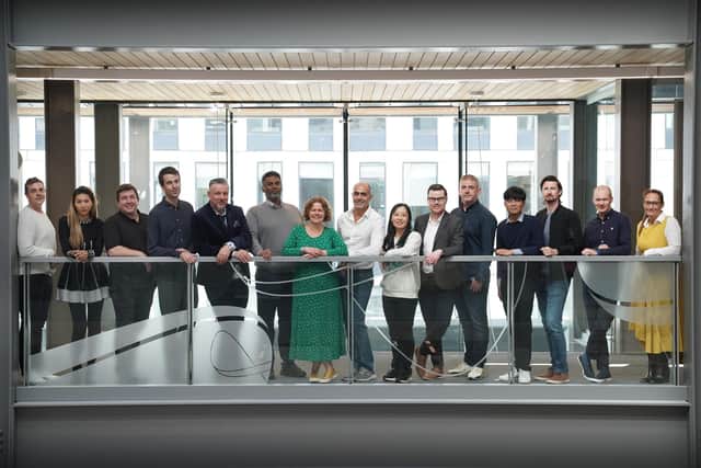 This year’s AI Accelerator cohort with Data-Driven Entrepreneurship DDE AI Accelerator Programme manager Katy Guthrie (in green) and DDE programme support officer Fabrizio Formichella (centre) plus John Brodie (fifth from the right). Picture. Stewart Attwood.