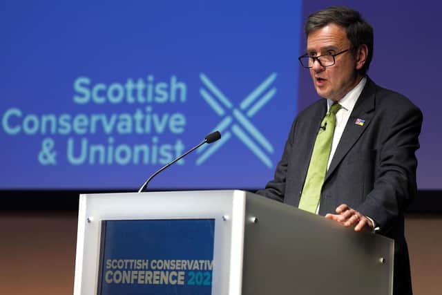 Conservative Party Chairman Greg Hands speaking on the first day of the Scottish Conservative party conference at the Scottish Event Campus (SEC) in Glasgow. Picture: Andrew Milligan/PA Wire