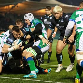 Glasgow Warriors' Jack Dempsey scores his side's second try.