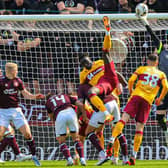 Zander Clark makes a save during Hearts' 1-0 defeat by Motherwell.