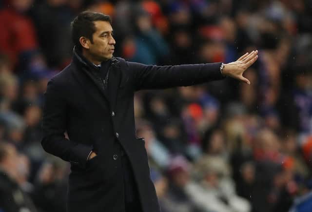 Giovanni van Bronckhorst reacts during Rangers' 2-0 win over Sparta Prague at Ibrox as he made a promising start to his managerial reign with the Scottish champions. (Photo by Ian MacNicol/Getty Images)
