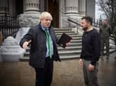 Handout photo issued by the Ukrainian Presidential Press Office of former prime minister Boris Johnson meeting President Volodymyr Zelensky in Kyiv during a surprise visit to Ukraine. Issue date: Sunday January 22, 2023.