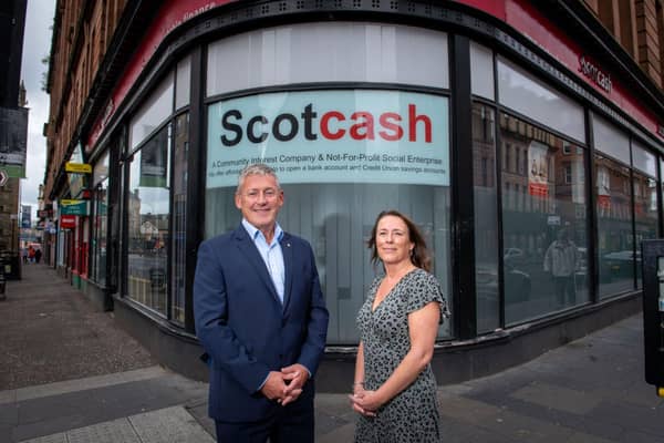 Stephen Pearson, chair of Financial Inclusion for Scotland, with Sharon MacPherson, CEO of Scotcash. Picture: contributed.