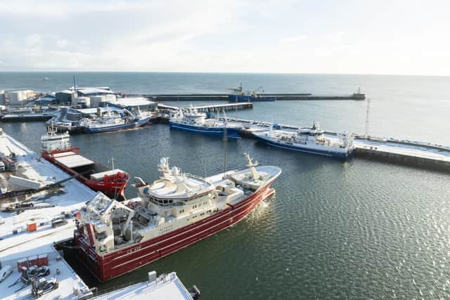 ​Scottish pelagic fishing vessels landing mackerel at Peterhead Port recently.