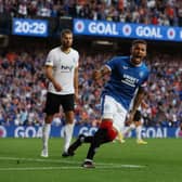 James Tavernier of Rangers celebrates scoring the opening goal during the UEFA Champions League Third Qualifying Round second leg against Royale Union Saint-Gilloise. (Photo by Ian MacNicol/Getty Images)