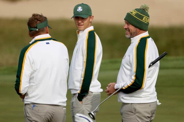 The Europeans wore Green Bay Packers colours on the second official practice day for the 43rd Ryder Cup at Whistling Straits in Wisconsin. Picture: Patrick Smith/Getty Images.
