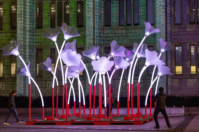 Trumpet Flowers by amigo and amigo is also located on Broad Street and is one of this year’s only interactive installations at Spectra. Visitors can make their own tune among the blooms by jumping between foot pad beneath the giant, illuminated stems. PIC: Ian Georgeson