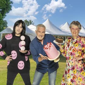 Noel Fielding, Paul Hollywood, Prue Leith, and Matt Lucas from The Great British Bake Off.
