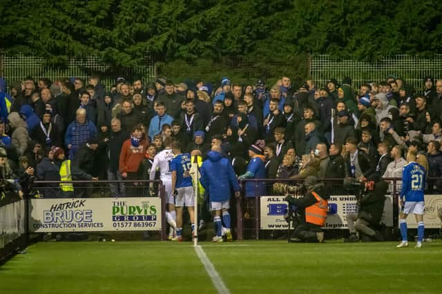 St Johnstone players have to walk through their fans after Kelty Hearts defeat in Scottish Cup. Pic: Kevin Marshall