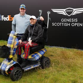 Bob MacIntyre pictured with Scott Stewart, who is suffering from MND, following the Genesis Scottish Open Pro-Am at The Renaissance Club. Picture: Andrew Redington/Getty Images.