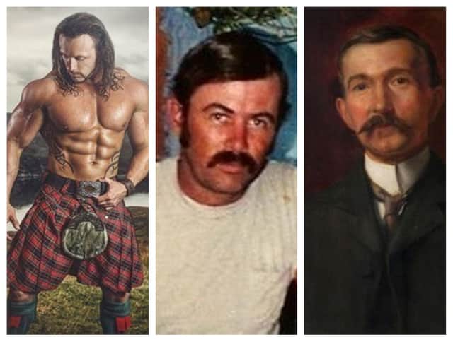 Actor James Rawlings (left), his father, also James (centre) and the portrait of artist MB Watt (right) that made the breakthrough family connection for the American.
