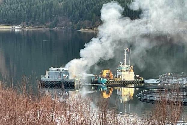 A second Bakkafrost feed barge is now awaiting salvage after it was damaged in a fire at the nearby Loch Carron fish farm on New Year's Day