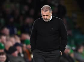 Celtic manager Ange Postecoglou cuts a solemn figure at full-time after the 1-1 draw with Shakhtar Donetsk which ended Celtic's European hopes. (Photo by Ross MacDonald / SNS Group)
