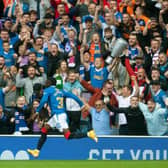Fashion Sakala celebrates after scoring the opener for Rangers in their 1-1 draw against Motherwell at Ibrox. (Photo by Craig Foy / SNS Group)