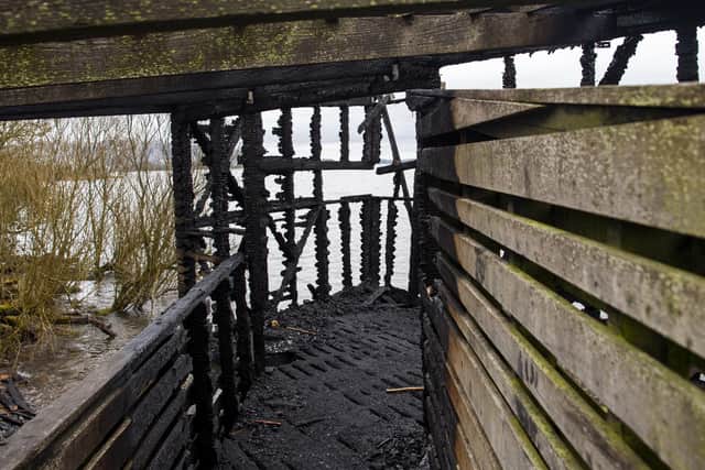 Mill Hide at Loch Leven National Nature Reserve after the blaze.