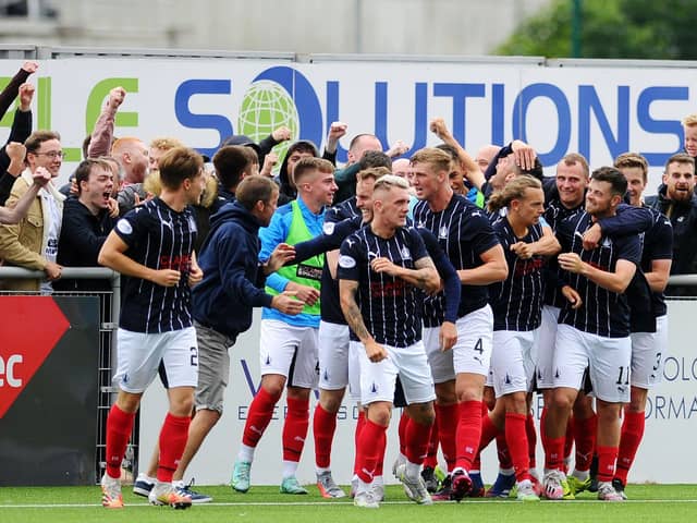 Falkirk celebrate their goal at Cove.