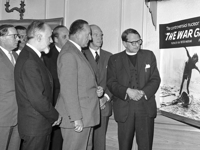 Guests arrive for a special preview of the film 'The War Game' at the Cameo Cinema in May 1966.