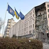 This hotel in central Kyiv was hit by a Russian missile strike on New Year's Eve (Picture: Sergei Supinsky/AFP via Getty Images)