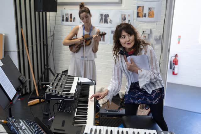 Frances Ruffelle in rehearsals for I Can Die Too with Flora Spencer-Longhurst on violin (Picture: Frederic Aranda)