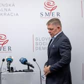 Robert Fico, lead candidate of the Smer political party, arrives to the press conference the day after Slovak parliamentary elections in which Smer finished in first place with over 23% of votes. Smer ran on a pro-Russian, anti-European Union platform, including advocating an immediate halt to Slovak military aid to Ukraine. Smer will, however, need coalition partners to build a government.