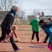 Judy Murray giving children tennis training in Maryhill Park, Glasgow, as part of her work with the Judy Murray Foundation, which is aiming to breathe life into tennis courts that were restored by volunteers.