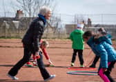 Judy Murray giving children tennis training in Maryhill Park, Glasgow, as part of her work with the Judy Murray Foundation, which is aiming to breathe life into tennis courts that were restored by volunteers.
