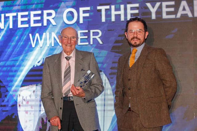 Volunteer of the year winner 99 year old David Flucker with Mark Cooper of Maggies