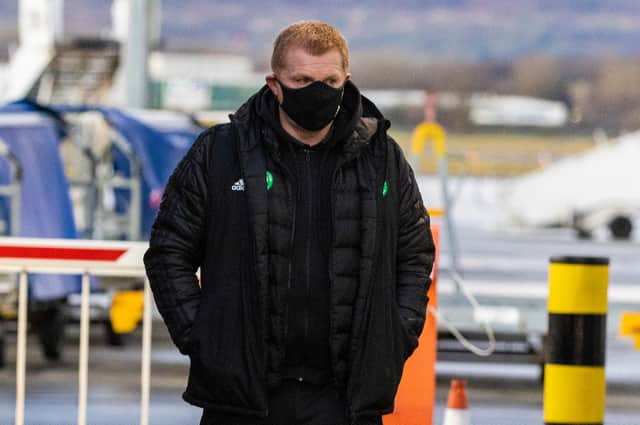 Celtic manager Neil Lennon at Glasgow Airport prior to their trip to Dubai. Picture: SNS