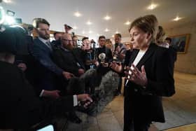 Former first minister Nicola Sturgeon talking to the media as she returned to the Scottish Parliament. Picture: Andrew Milligan/PA Wire