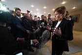 Former first minister Nicola Sturgeon talking to the media as she returned to the Scottish Parliament. Picture: Andrew Milligan/PA Wire