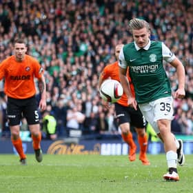 Jason Cummings missed with this Panenka but still backed himself to score the winning penalty to take Hibs to the 2016 Scottish Cup final.