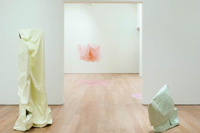 Installation view of Karla Black's show at the Fruitmarket Gallery