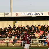 Spartans fans watch on from the stands during the League Two defeat to Stenhousemuir at Ainslie Park on Saturday - one week ahead of hosting Hearts in the Scottish Cup. (Photo by Rob Casey / SNS Group)