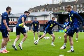 Scotland training at Lesser Hampden last week, overlooking flats clearly visible (Photo by Craig Foy / SNS Group)