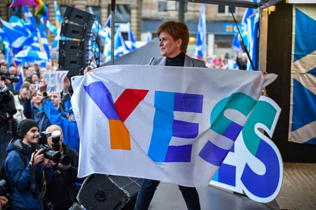 Nicola Sturgeon addresses independence supporters at a rally in Glasgow's George Square in November 2019 (Picture: Jeff J Mitchell/Getty Images)