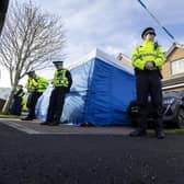 Police outside the home shared by Nicola Sturgeon and her husband Peter Murrell last month. Picture: Robert Perry/PA