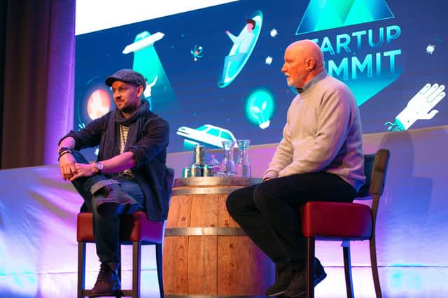 James Watt and Sir Tom Hunter in discussion at Startup Summit 2017. Picture: contributed.