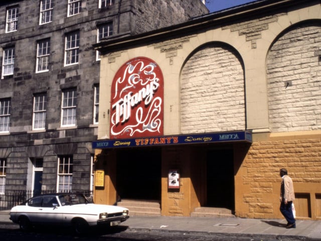 Exterior of Tiffany's disco in St Stephen Street, Stockbridge, 1980. Tiffany's later became Cinderella Rockefella. It sadly burned down in 1991.