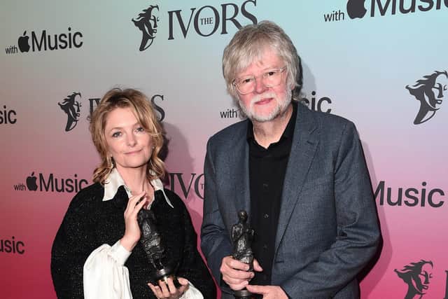 Alison Goldfrapp and Will Gregory pose with their Ivors inspiration award, London, 2021. Pic: Eamonn M. McCormack/Getty Images