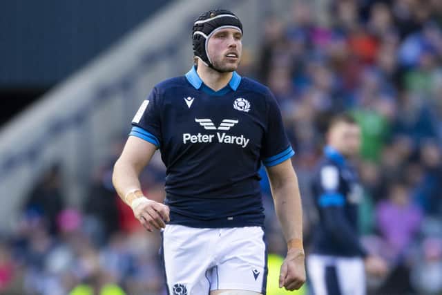 Scotland's Jonny Gray could miss this summer's World Cup after dislocating his knee playing for Exeter. (Photo by Ross MacDonald / SNS Group)