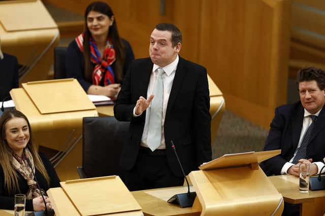 Scottish Conservative Party leader Douglas Ross reacts during First Minister's Questions at Holyrood. Picture: Jeff J Mitchell/Getty Images