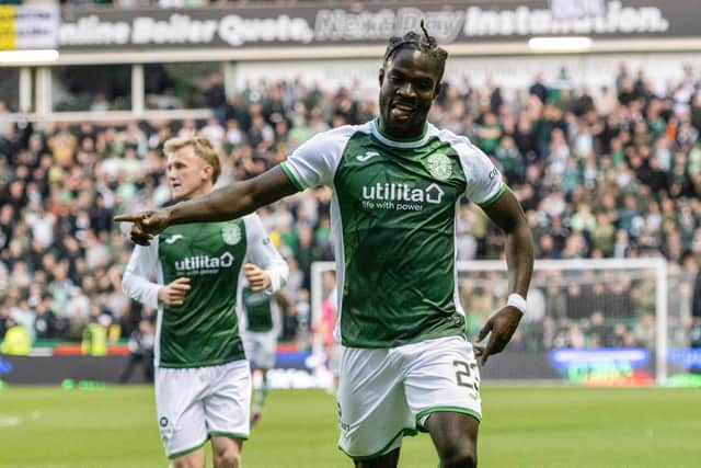 Elie Youan celebrates making it 3-2 against Celtic.