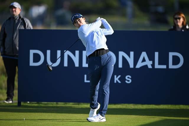 Hinako Shibuno tees off in the first round of the Freed Group Women's Scottish Open at Dundonald Links in Ayrshire. Picture: Octavio Passos/Getty Images.