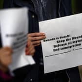 People protest against the Rwanda deportation bill outside Downing Street on May 1.