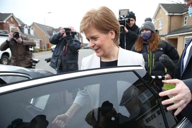 First Minister of Scotland Nicola Sturgeon leaves her home in Glasgow. Picture: Andrew Milligan/PA Wire