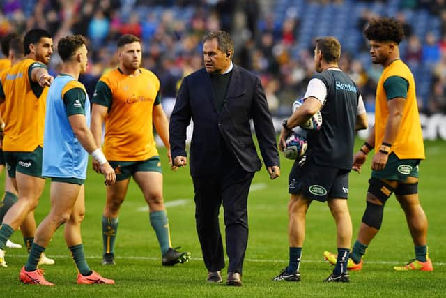 EDINBURGH, SCOTLAND - OCTOBER 29: Dave Rennie, Head Coach of Australia, looks on prior to kick off of the Autumn International match between Scotland and Australia at Murrayfield Stadium on October 29, 2022 in Edinburgh, Scotland. (Photo by Mark Runnacles/Getty Images)