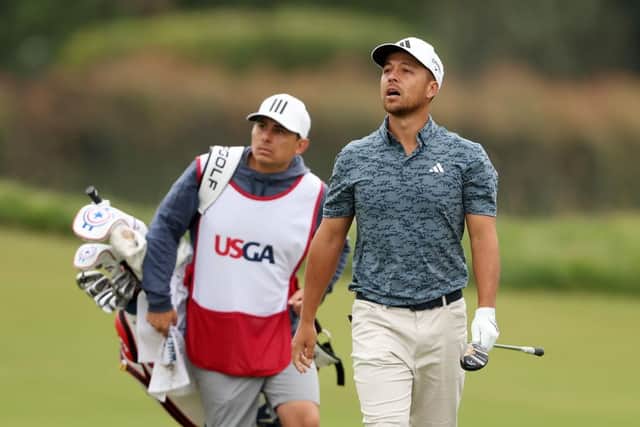 Xander Schauffele reacts to his shot on the 14th hole during the first round of the 123rd US Open in Los Angeles. Picture: Sean M. Haffey/Getty Images.