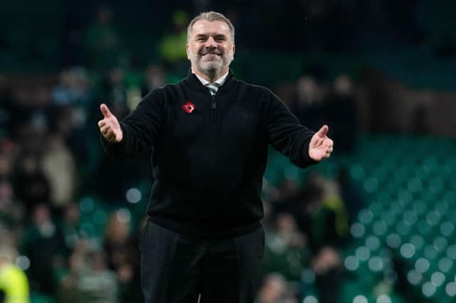 Celtic manager Ange Postecoglou signed autographs well into the evening outside Celtic Park after his side's 2-1 win over Ross County on Saturday. (Photo by Craig Foy / SNS Group)